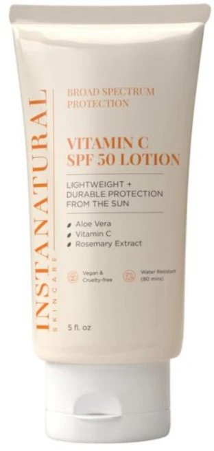 인스타 내추럴 스킨 케어 비타민 C SPF 50 와이드 스펙트럼 자외선 차단 로션 브라이트닝 경량 논-그리스 모이스처라이저 바디 앤 페이스 UVA UVB 선블록 알로, 1개 - 쿠팡