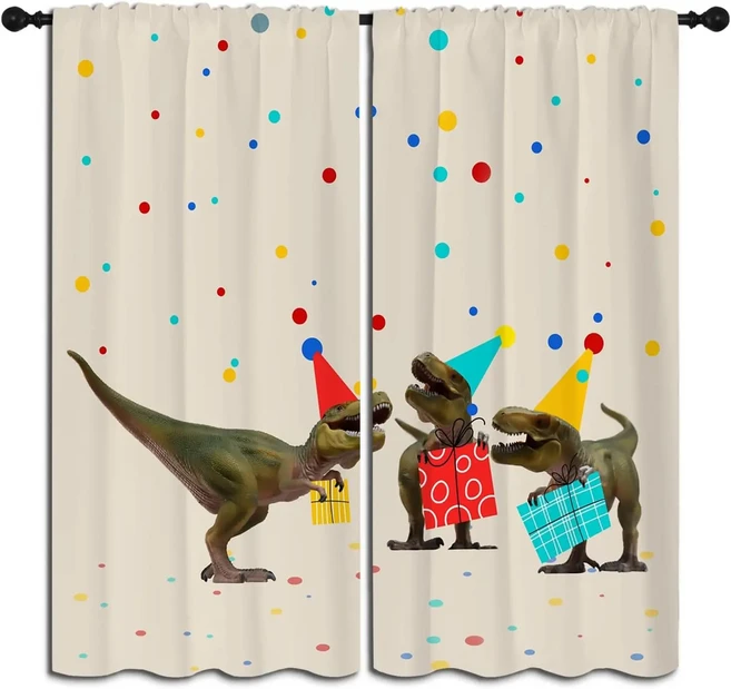 3D 공룡 소년 암막 커튼 쥬라기 녹색 열대 숲 그룹 2 패널 로드 포켓, 04 53x116CM-2PC, 16 ZQ-2603051237