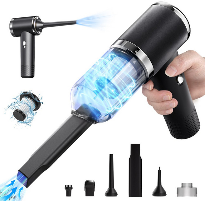 ebeiya 휴대용 무선 진공 에어건 2 in 1 청소기 자동차용 가정용 캠핑용 강력 소형 다용도 C타입 미니 핸디 청소기, 블랙