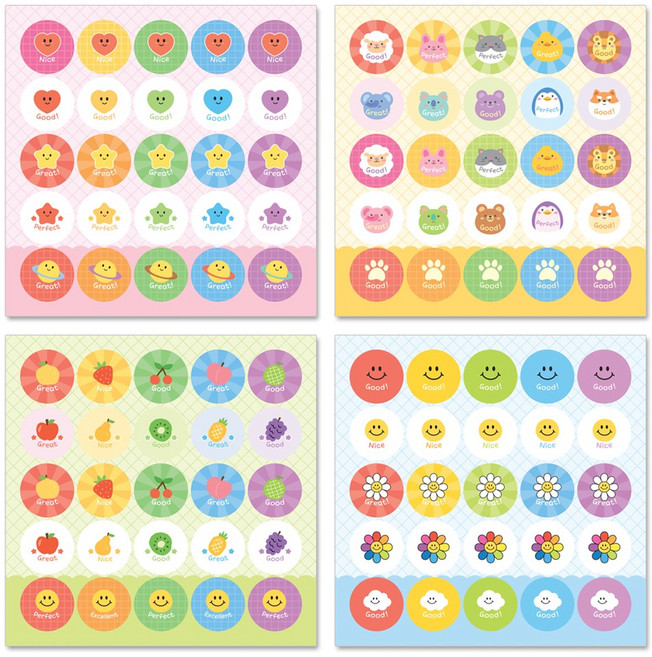 젤리박스 칭찬 스티커 원형 칭찬스티커, 40장, (4종) 혼합
