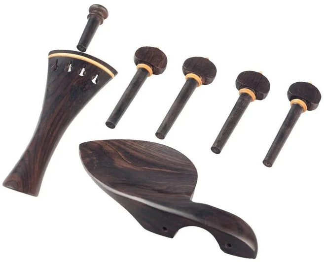 1 세트 4/4 바이올린 천연 흑단 목재 액세서리 부품 피팅 테일피스 + 튜닝 페그 + 엔드핀 + 턱 받침