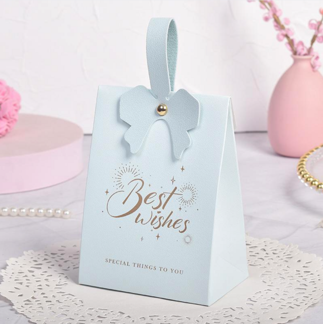 오누하임+ 리본 손잡이 선물가방 (중형), 10p, 블루