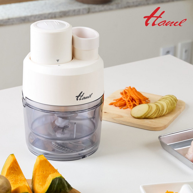 한일전기 전동 멀티 채칼 다지기 야채 슬라이서 3in1 멀티초퍼 채썰기 자동 커팅 만능다지기, 1개, 크림아이보리