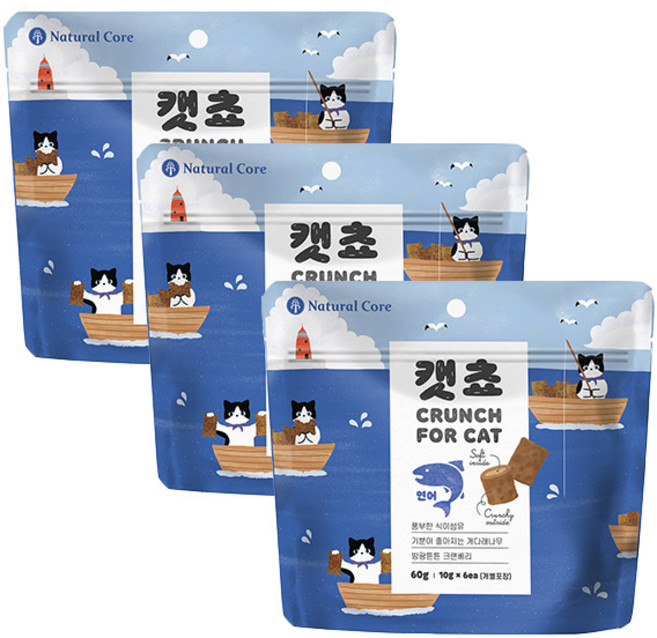 네츄럴코어 캣쵸 연어 60gx3개 겉바속촉 고양이간식, 60g, 3개