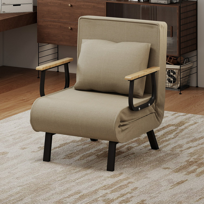 나무 팔걸이가있는 싱글 소파 베드, 회색