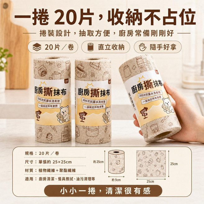 廚房抹布 拋棄式抹布 一次性抹布 手撕抹布 懶人抹布 抹布拋棄式 吸水擦油 擦碗布 洗碗布 紙抹布 周拋抹布, 1個, 40個裝