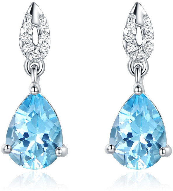 JiangXin 순은 탄생석 물방울 피어싱 귀걸이 화려한 보석