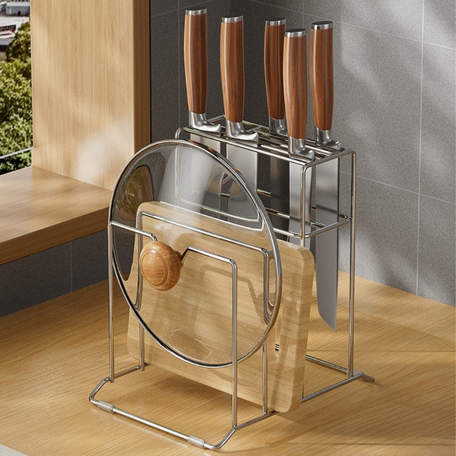 多功能不鏽鋼刀具鍋蓋砧板收納架 304材質穩固防滑, 1個