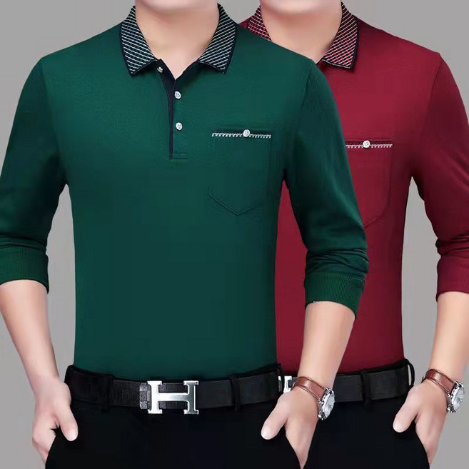 메인워크 1+1 중년남성 빅사이즈 폴로넥 긴팔 티셔츠 봄가을 간절기 스판 아빠룩 솔리드 비즈니스 할아버지룩 캐주얼 골프웨어 상의 2매입