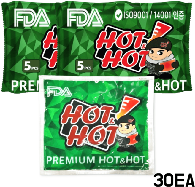 핫앤핫 군용 핫팩 그린 대용량 핫팩 160g, 30개