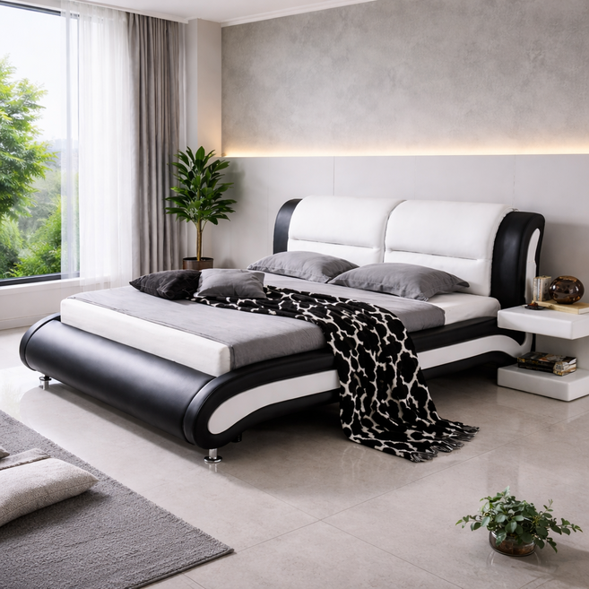 하포스 PU 비건가죽 호텔형 침대 프레임 + 매트리스 세트 지정일설치, PU108(투톤) 9존독립 화이트(CL볼라텍스)