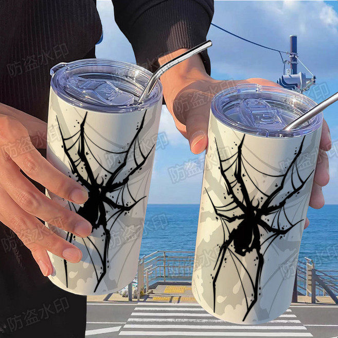 스파이더맨 가로세로 우주텀블러빨대포함 유리컵 머그컵유리잔 커피잔 물통물컵 내열유리컵 실리콘 학생용유아용성인용머그컵 캐쥬얼빈티지텀블러 INS비주얼 휴대용물컵 애니메이션물컵 스파이더맨, 2(컵+빨대포함)