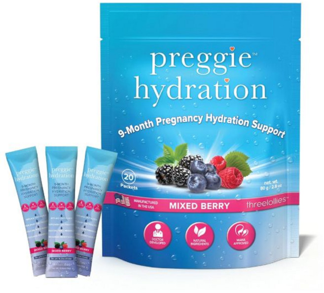 Three Lollies Preggie Hydration Packets - Natural Hydration & Nausea Relief for Pregnant Women - R, Three Lollies Preggie Hydratio, 1개