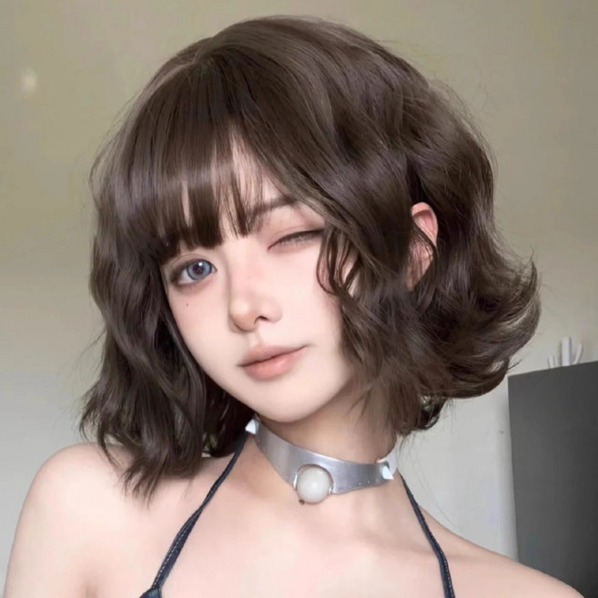 Lavitree 자연스런 여성 가발 짧은머리 웨이브, 1개, 다크 브라운