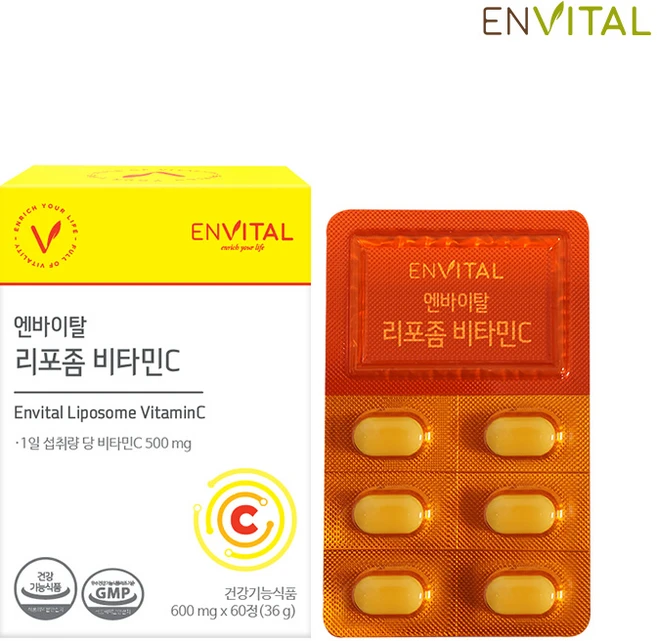 리포좀 비타민C 면역 항산화 영양제 엔바이탈 600mg X 60정 1개월분, 1개, 36g - 쿠팡