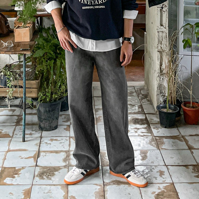 5컬러 세미와이드 워싱 데님팬츠 남자청바지