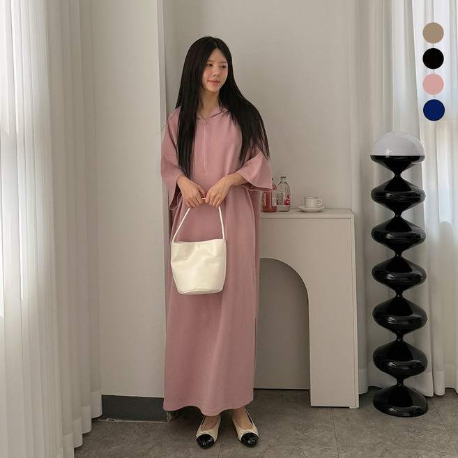 디테일웨어 여성 지퍼 후드 롱원피스 빅사이즈 임산부 원피스 젊줌마룩 시원한 링클프리 홈웨어 꾸안꾸 무지원피스