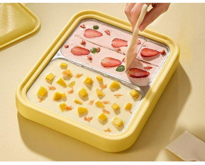 철판아이스크림메이커 아이스크림판 여름 간식제조기 스텐304 아이스크림만들기 어린이 여름방학, 1개, 4. 푸딩노란색 (316스텐+이중 플레이트)