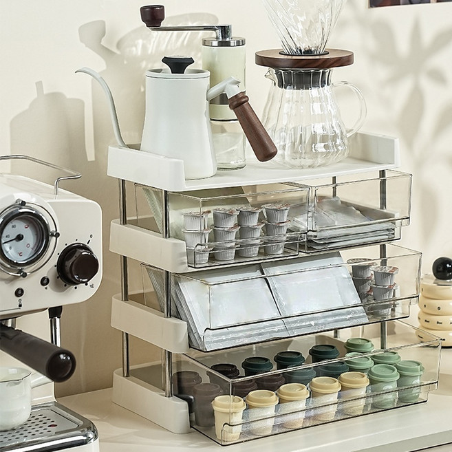 MeFun 서랍형 커피 수납함 다용도 정리함, 화이트