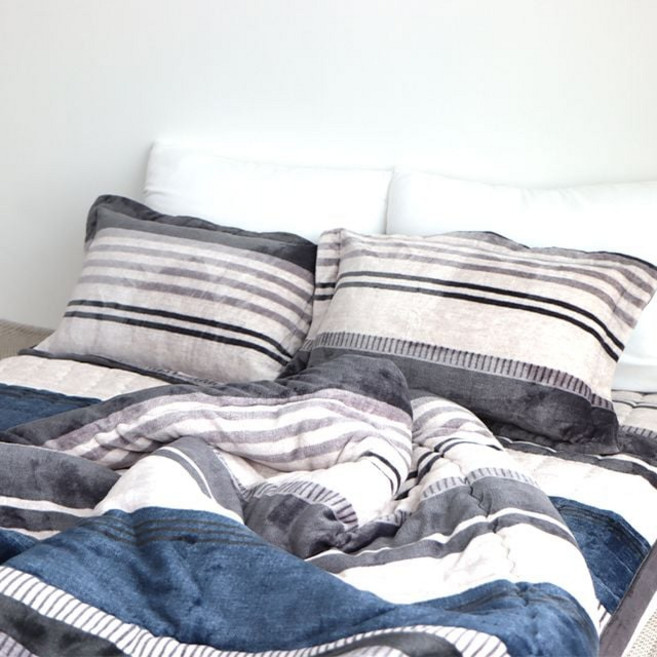 부드럽고 푹신한 겨울 밍크 극세사 베개커버 이불세트, 그레이