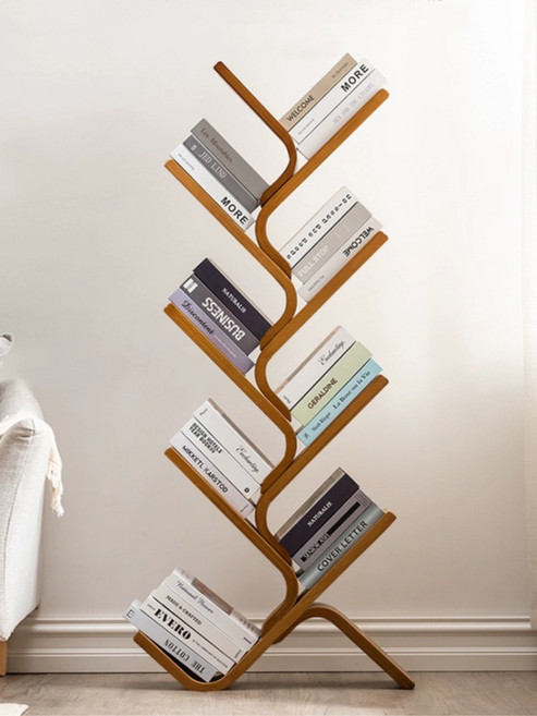 인테리어 원목 책꽂이 북트리 디자인 책장, 1단, 월넛브라운 3단 곡선 책장