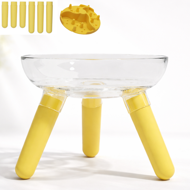 더펫즈 높이조절 각도조절 급체방지 고양이 강아지 유리 밥그릇 식기, 1개, 옐로우