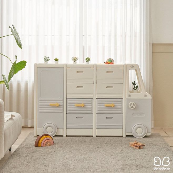 베네베네 유아 아기 수납 가구 기차 정리대 정리함, 화이트 그레이, 3단