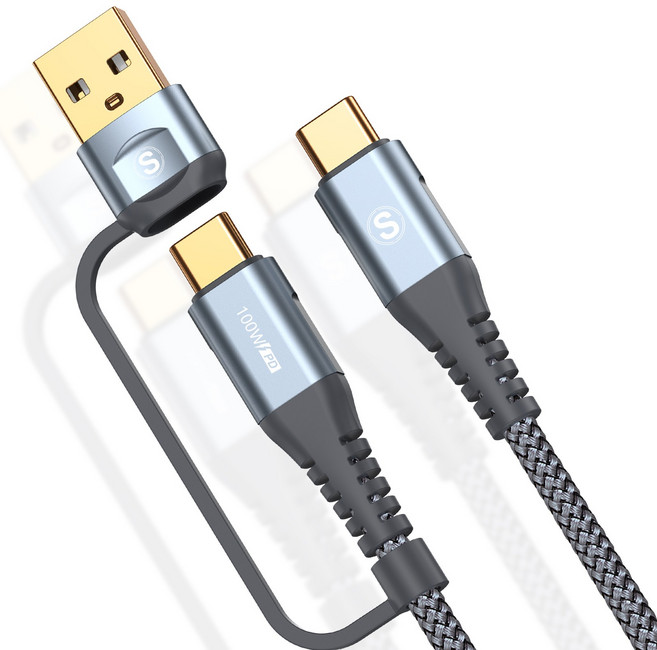 sweguard 2in1 100W C타입 초고속충전 케이블, 1개, 1m, 회색