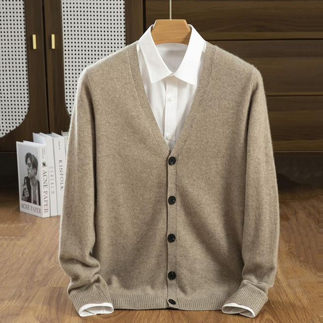 AOKADA 남성 루즈핏 브이넥 캐시미어 봄 가을 가디건