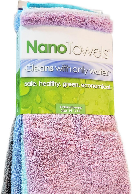 나노 타월 멀티 컬러 - 물만으로 거의 모든 표면을 깨끗하게 청소하는 놀라운 에코 천. 더 이상 종이 타월이나 독성 화학 물질이 없습니다. 4팩14x14 팩, Multicolor