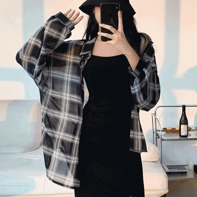 마이티 시스루 체크남방