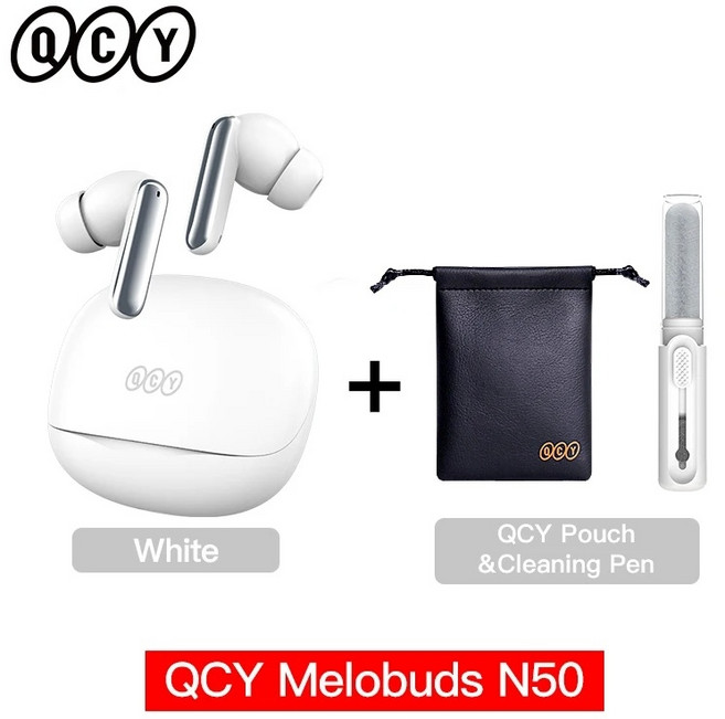 QCY Melobuds N50 ANC Bluetooth 5.4 무선 이어폰 액티브 노이즈 캔슬링 6개 마이크 클리어 콜 이어버드 멀티포인트 연결, 파우치가 있는 흰색 펜