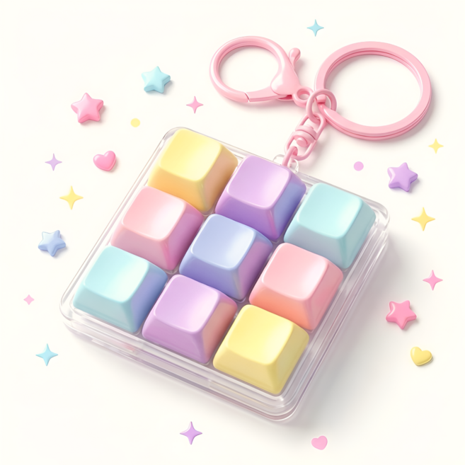 이음 키캡키링 9구 키보드 열쇠고리, 1개, 파스텔