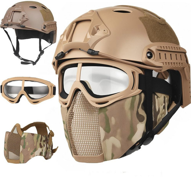 VPZENAR 에어소프트 헬멧 블랙 전술 마스크 메시 탄성 발라클라바 마스크 안티 포그 고글 풀페이스 보호 액세서리 군용 장비, A/PJ-Camo, 1개