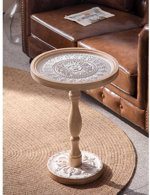 유럽풍 사이드 티테이블 엔틱 보조 테이블 거실 협탁, 1개, 흰색 대형 60x60x72