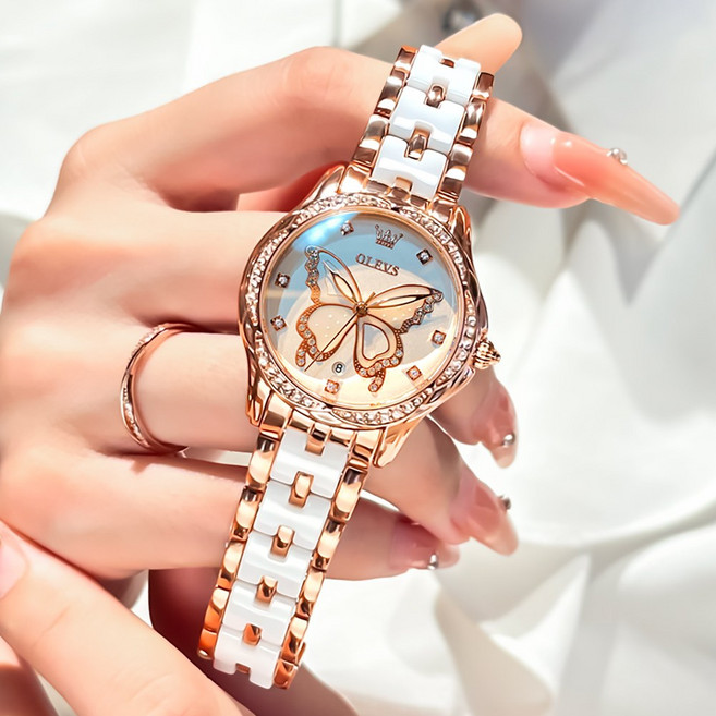 OLEVS 여성손목시계 정품쿼츠 럭셔리 명품 워터프루프 야광 도자기