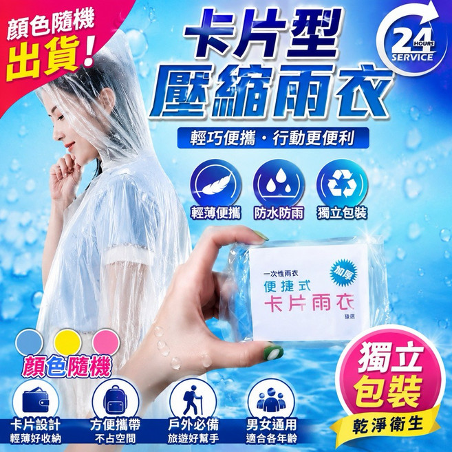 叫小賀 卡片型壓縮雨衣 輕巧便攜 獨立包裝, 1個