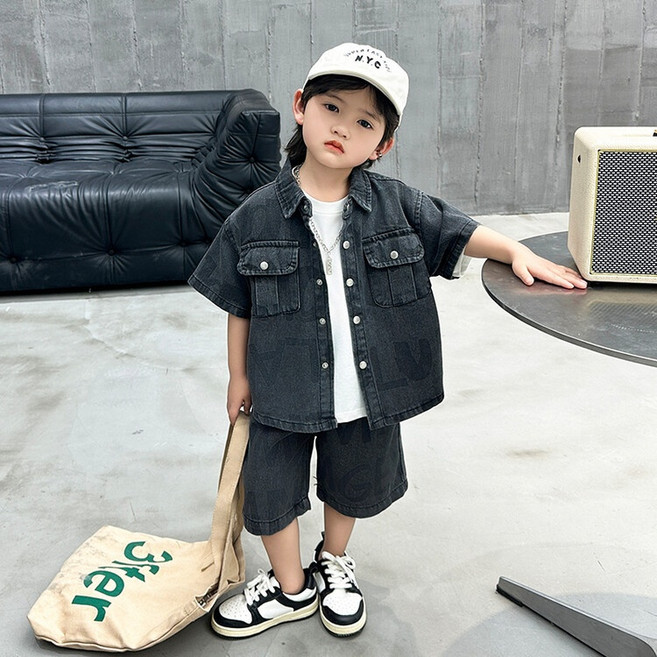 케이유유컴퍼니 키즈남아 알파벳 청반팔셔츠 반바지 상하복