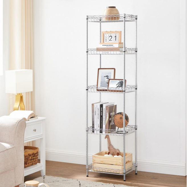 SONGMICS 튼튼한 다용도 조립식 메탈 철제 스탠드 수납 선반, 5단, 실버