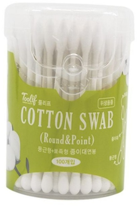 툴리프 듀얼 면봉 둥근형 뾰족형 종이대 100개입 위생면봉 위생용품 종이면봉
