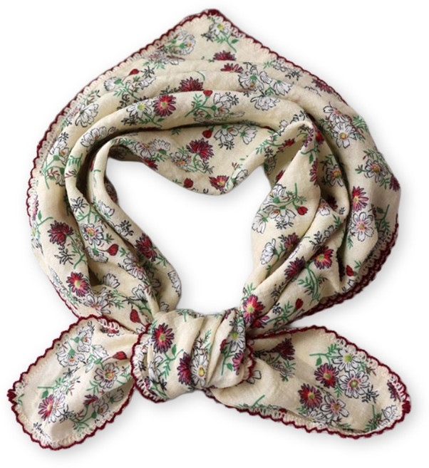 메리앤유 코스모스 꽃 엠보 코튼 정사각 쁘띠 손수건 겸 스카프 국산