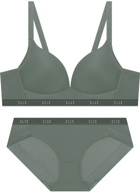 엘르이너웨어 [NEW] 에어로쿨 컴포트핏 노와이어 브라 팬티 세트 - 뮤트그린
