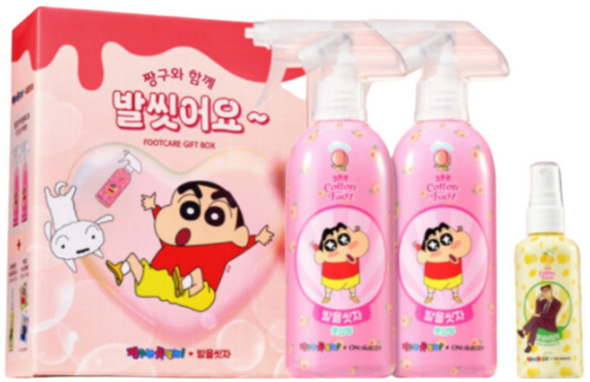 온더바디 발을씻자 코튼 풋샴푸 피치 385ml x2 (+데오미스트) 짱구에디션, 2개, 1개입