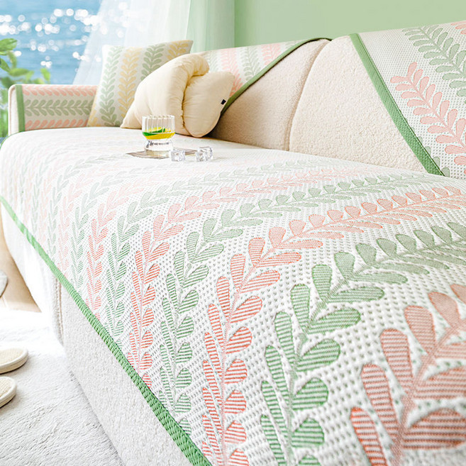 冰絲沙發套 涼蓆坐墊 防滑沙發蓋布巾 單人椅套, 涼豆豆鳳羽粉色,90*70cm一張, 1個