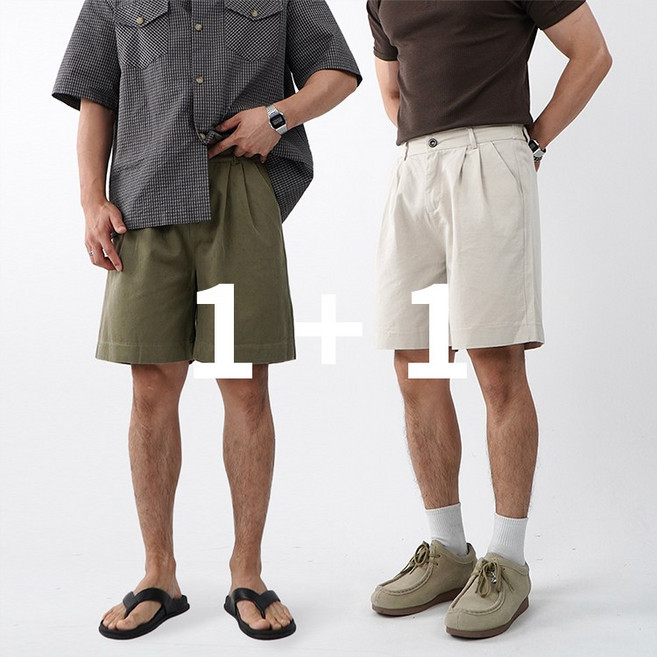 1+1 핀턱 밴딩 남자버뮤다팬츠 6부반바지 치노팬츠
