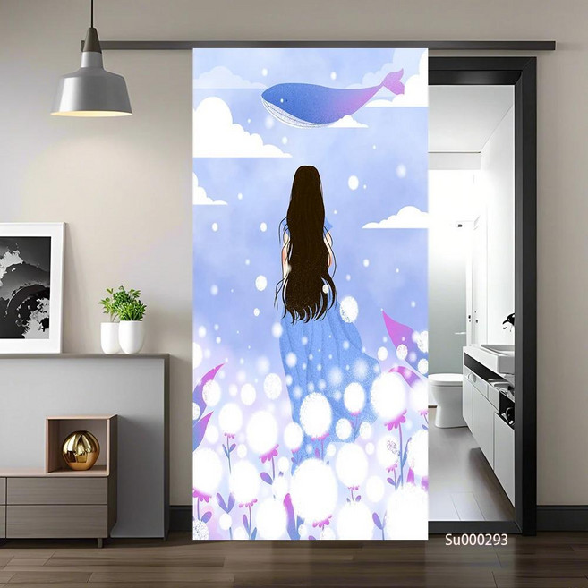 돌고래 카브라이트 귀여운 동물 도어 스티커 방수 탈부착 홈 장식 비닐 데칼, 1개, 25. 25 / D. 85x215cm(cut 2 ...