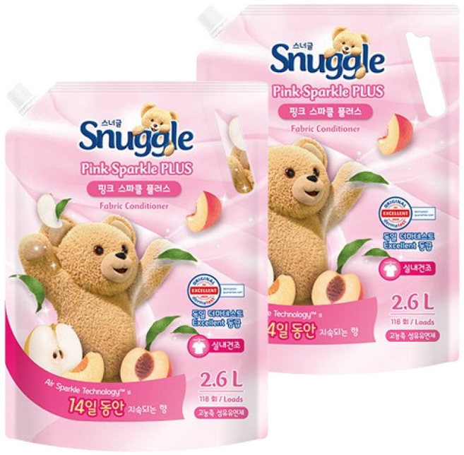 스너글 섬유유연제 핑크 스파클 플러스 리필 2.6L 2개