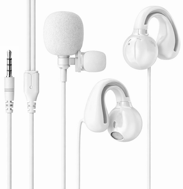 이어루프 귀걸이형 클립온 마이크 유선 이어폰, 화이트, 3.5MM