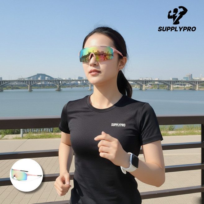 초경량 러닝 스포츠선글라스 자외선차단 편광 23g, 1개, 블루핑크