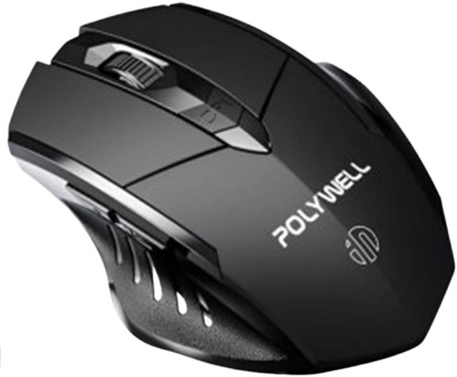 POLYWELL無線三段電競滑鼠，人體工學設計，無線連接，三段DPI可調，六鍵設計，500mAh大容量電池, 黑色, POLYWELL